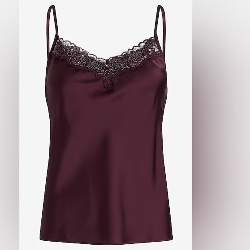 EXPRESS: Satin Beaded Lace Trim V-Neck Downtown Cami - Picture 6 of 6